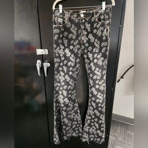 Blue Buttercup Floral Wide Leg Jeans in Black and White